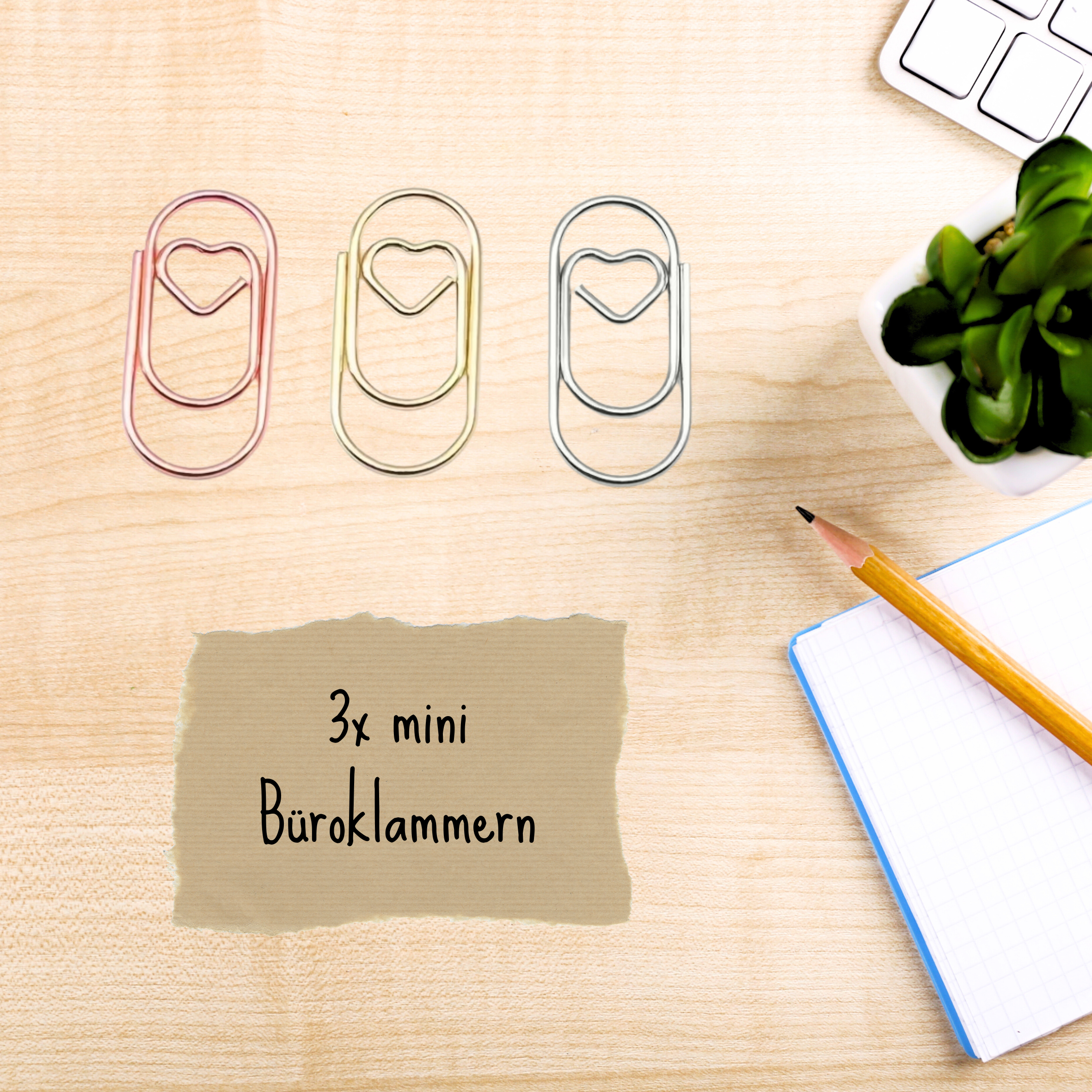 Mini Büroklammern mit Herz – Set aus 3 Stück ❤️