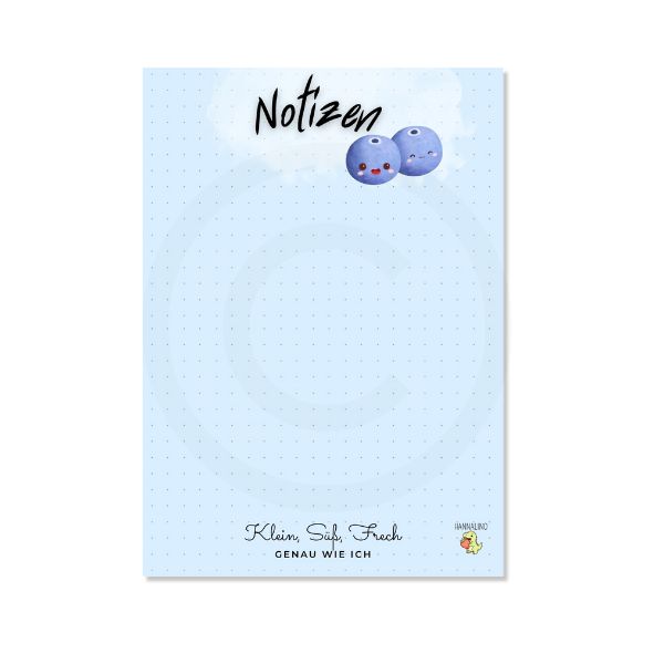 Süßer A6 Notizblock mit Heidelbeer-Motiv