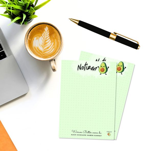 Süßer A6 Notizblock mit Avocado-Motiv