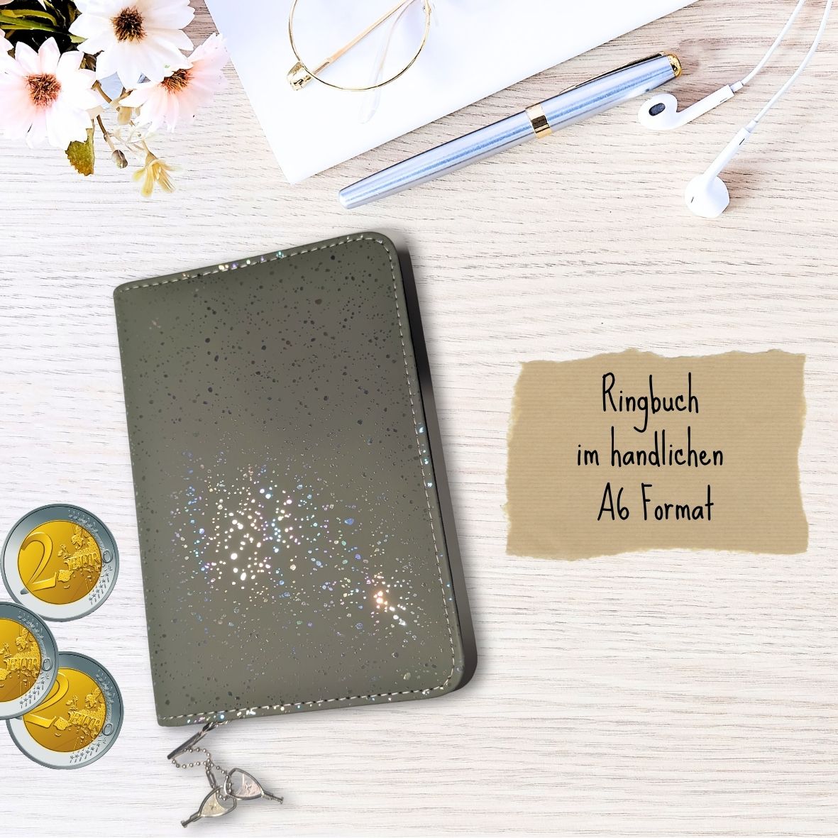 Binder A6 | grün glitzernd ✨