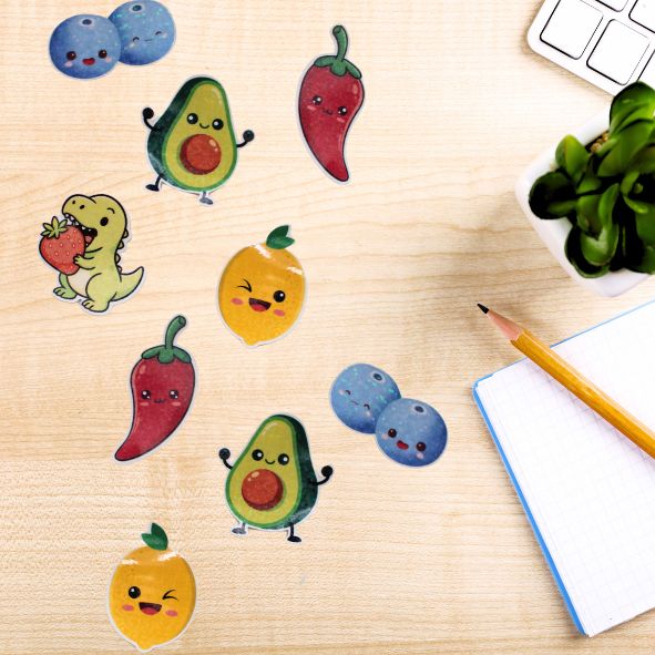 Sticker-Set „Happy Fruits & Friends“ 🫐🥑🌶️🍋🦖