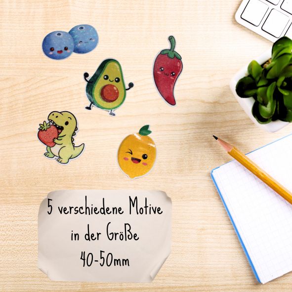 Sticker-Set „Happy Fruits & Friends“ 🫐🥑🌶️🍋🦖