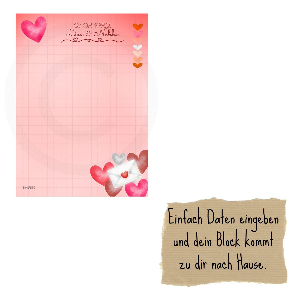 💖 Personalisierter Valentins Notizblock „Love Letter“