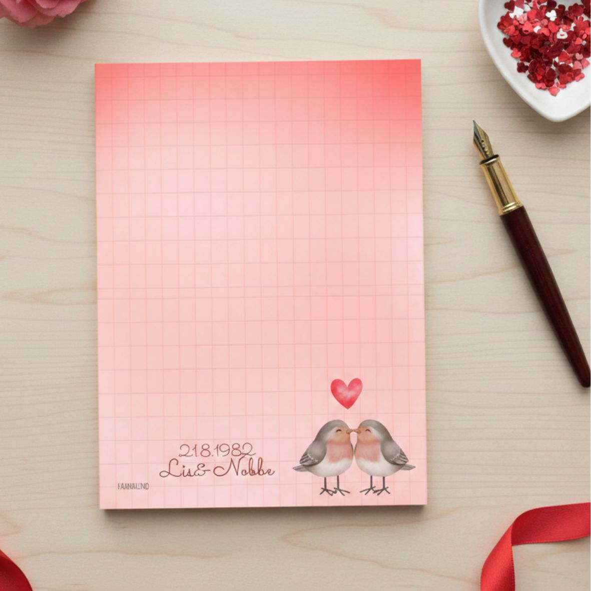 💕 Personalisierter Valentins Notizblock „Love Birds“