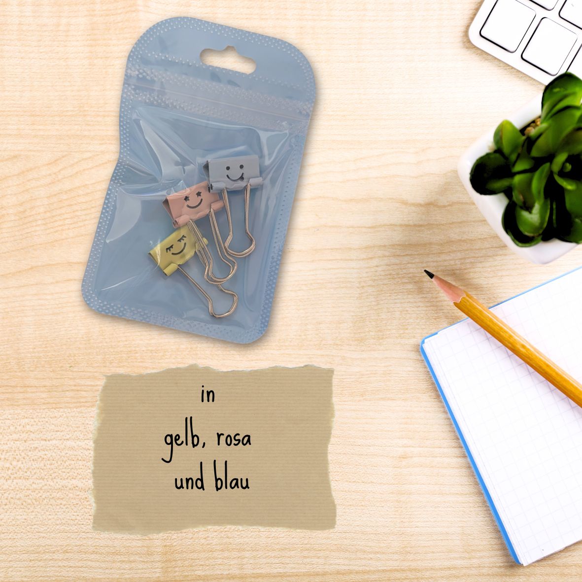 Binderklemmen mit süßem Gesicht | 3 Stück