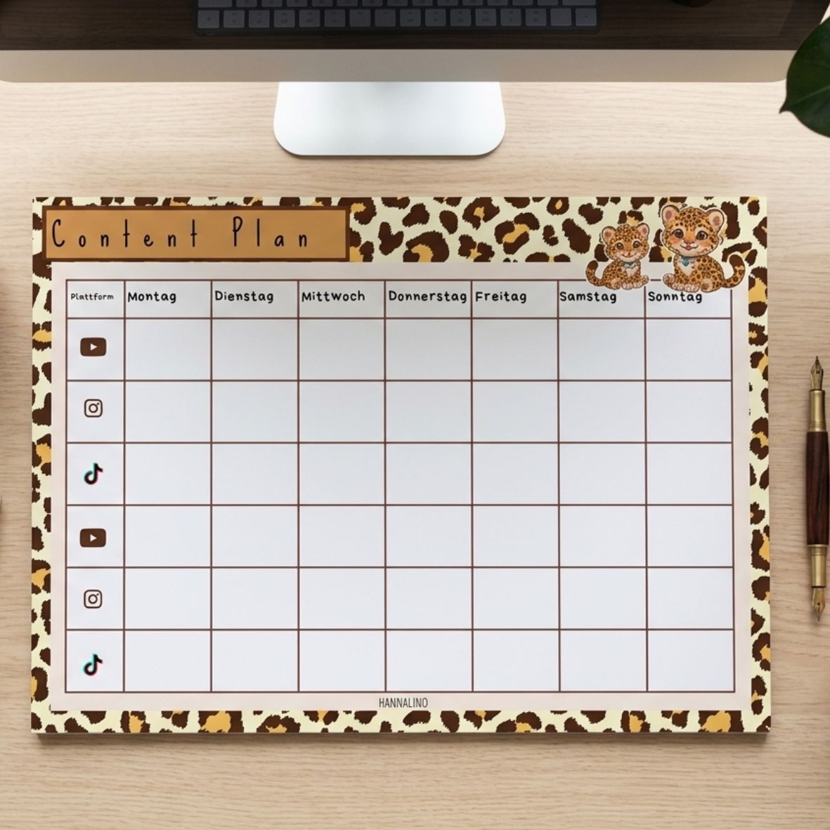Personalisierbarer Content Plan Leopard | 20 Blatt (DIN A4 Querformat)