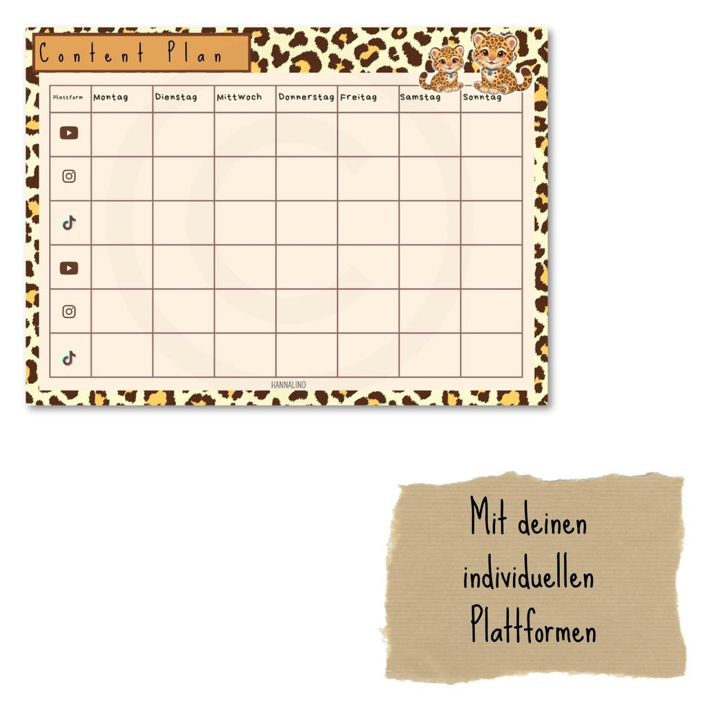 Personalisierbarer Content Plan Leopard | 20 Blatt (DIN A4 Querformat)