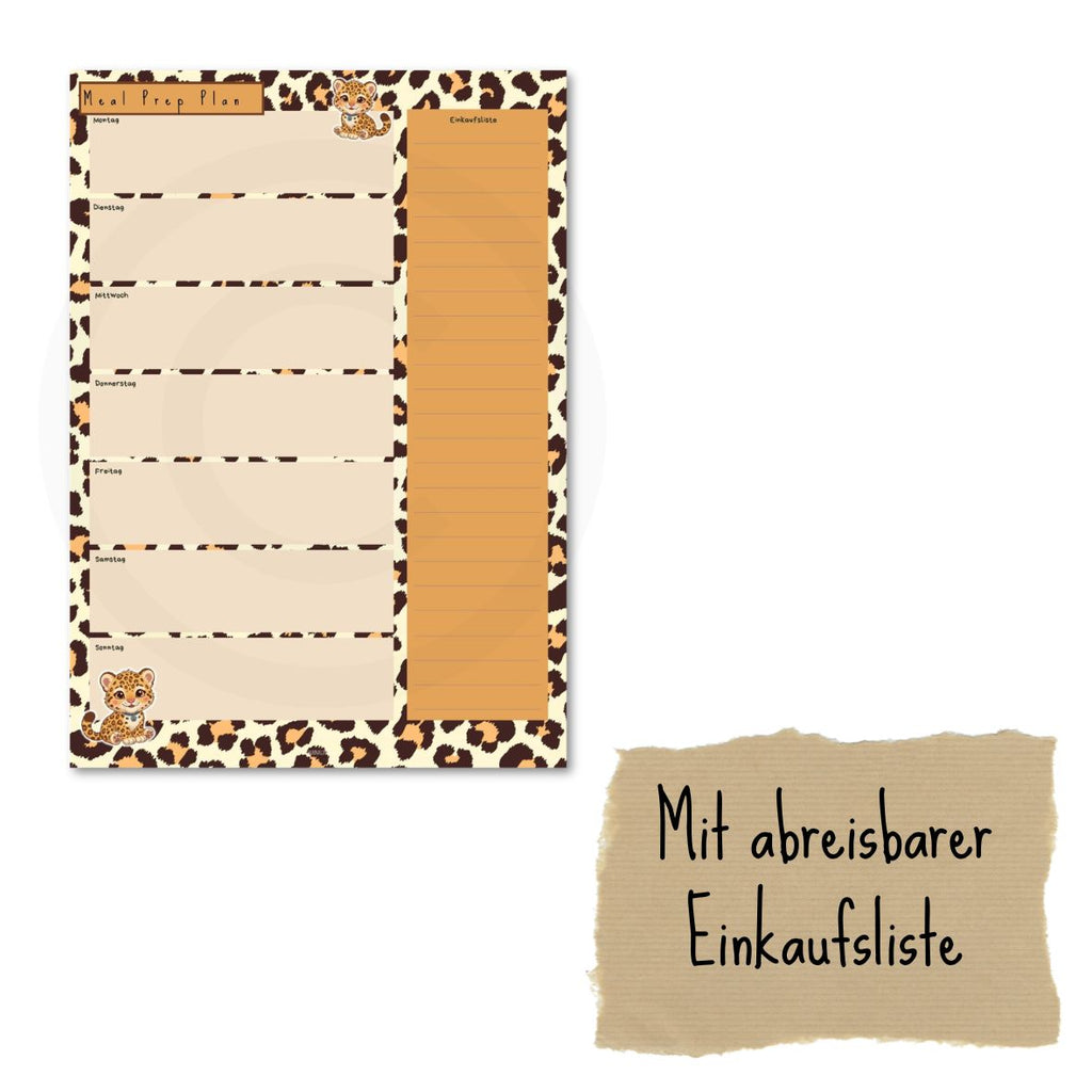 Meal Prep Planer / Essensplaner Leopard mit abreißbarer Einkaufsliste | 20 Blatt (DIN A4 Hochformat)