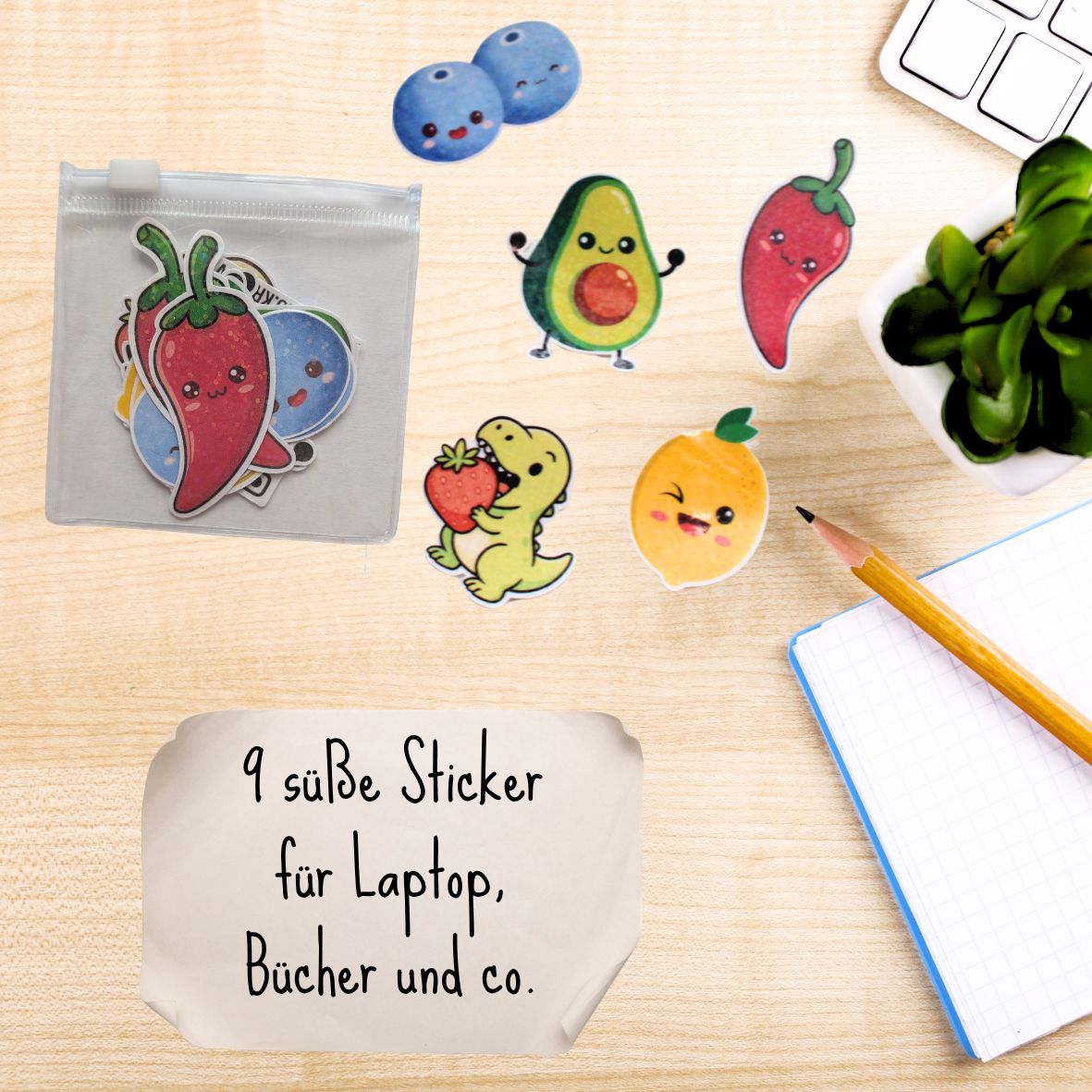 Sticker-Set „Happy Fruits & Friends“ 🫐🥑🌶️🍋🦖