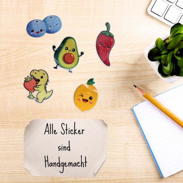 Sticker-Set „Happy Fruits & Friends“ 🫐🥑🌶️🍋🦖